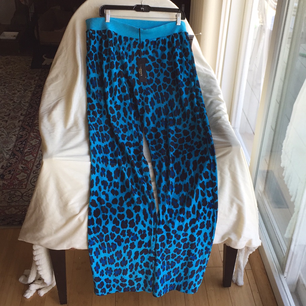 Versace Animal Print Velour Wide Leg Stretch Waist Pants New With Tags